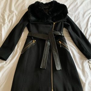 Black zipper wool long coat